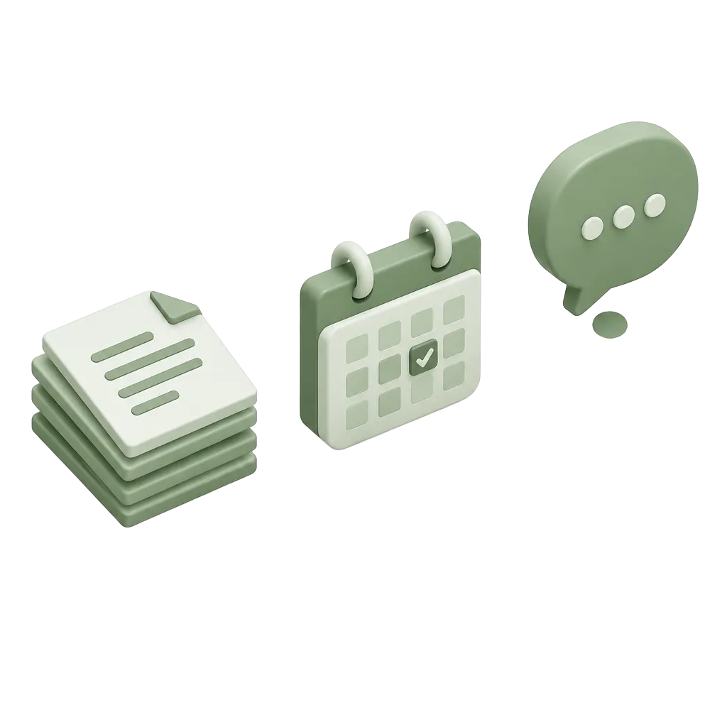 Documents, a calendar, and a message bubble